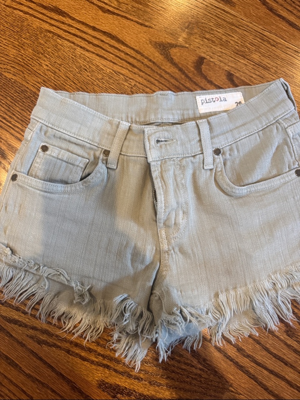 pistola Pale Gray Frayed Hem Denim Cutoff Shorts